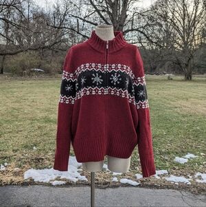 Van Heusen Red Zip Up Snowflake Sweater, size XL